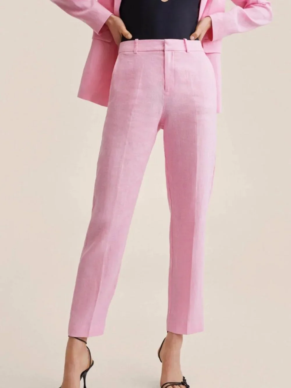 Mango Pink Linen Ankle Length Trouser — Size Large
